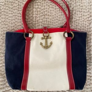 Vintage Moschino Red White & Blue Nautical Tote with Anchor Closure & cloth bag